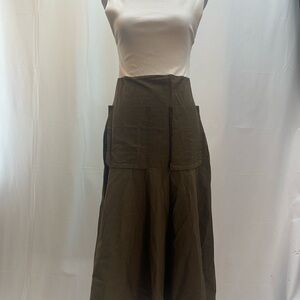 Zara White Brown Cotton Maxi Dress S NEW